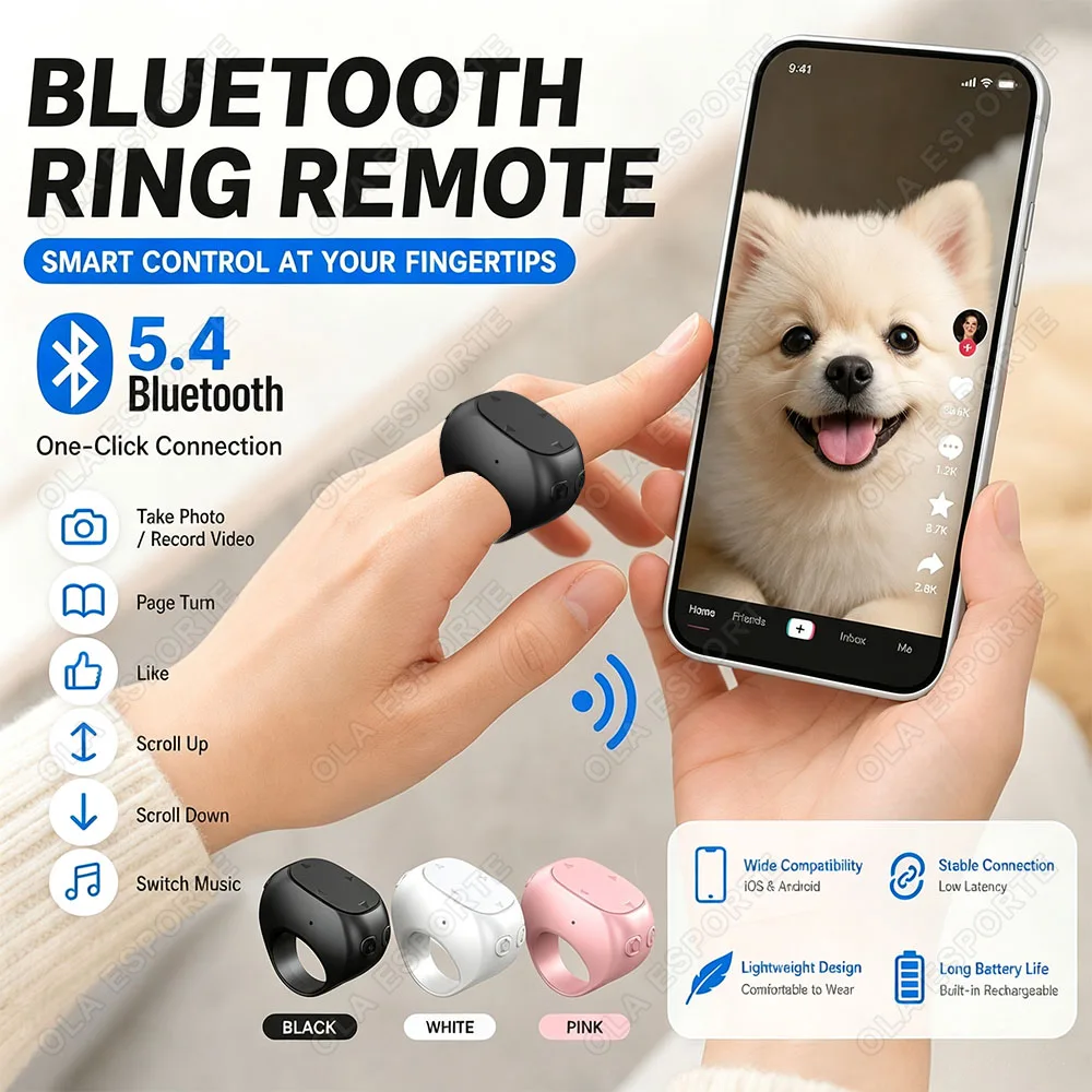 Bluetooth Ring Remote Control Short Video Likes E-book Page Flipping Intelligent Control For Android iOS Systems Telecontrol R12 photo 1
