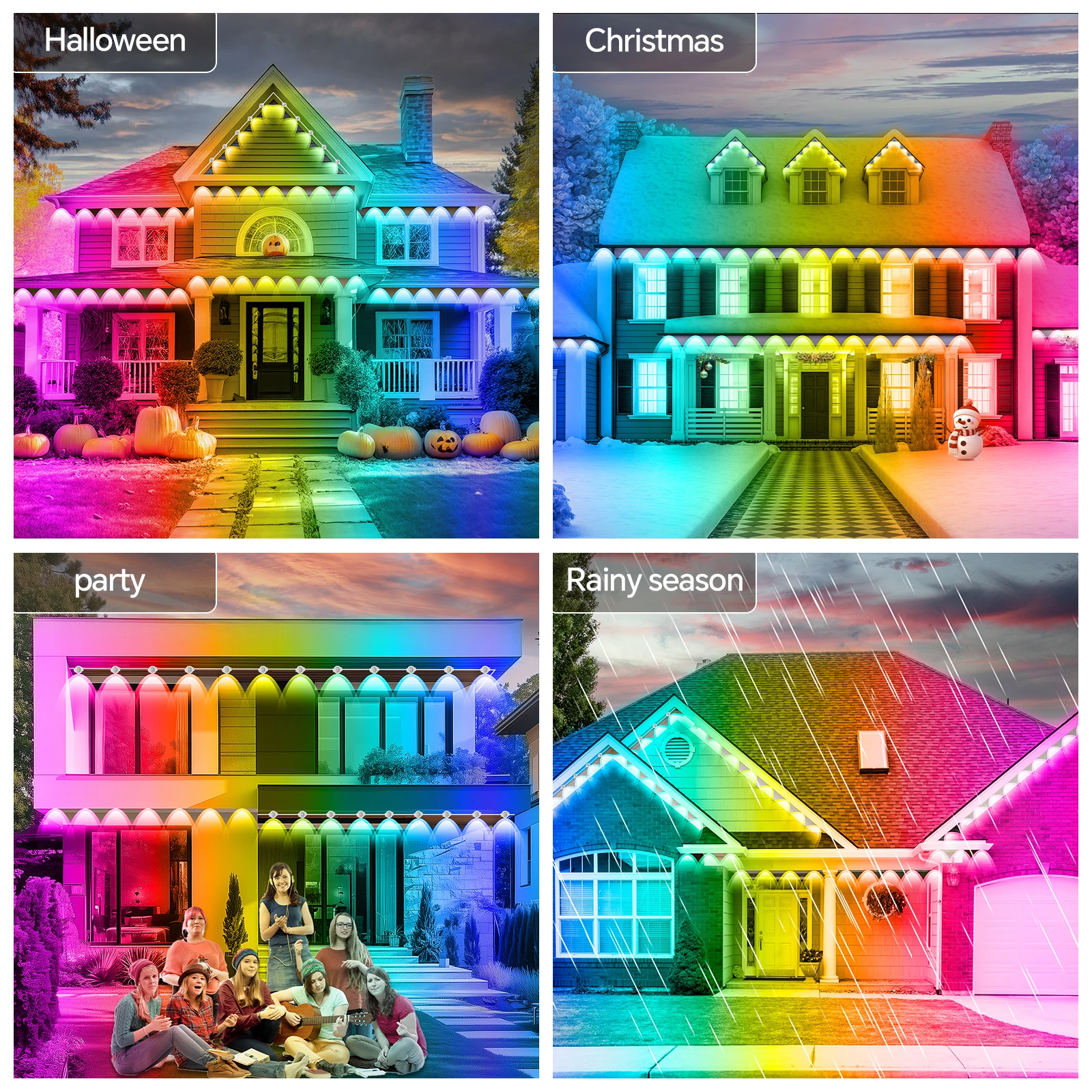 60M & 200FT Permanent Outdoor LED Eaves Lights RGB Waterproof Smart String Lights App Remote Control Color Changing Lamp for House Roof Garden Christmas Holiday Party Daily Accent Lighting photo 6