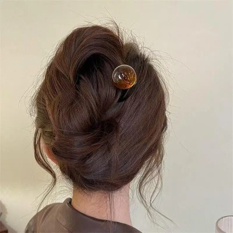 Fashion Colored Pearl U-Shaped Hair Sticks Hairpin Hair Fork Bun Sweet Trendy Acrylic Hair Clip for Women Girls Hair Accessories photo 4