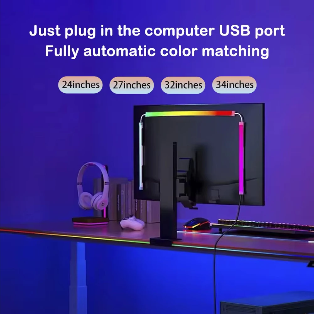 24-34 Inch USB PC LED Strip Lights Computer Sync Light Strip Monitor RGB Screen LED Backlight for Gaming Room Atmosphere Decor photo 4