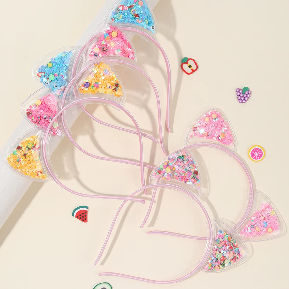 5Pcs Cat Ear Headband Cute Star Shining Sequin Hairbands Sweet PVC Ear Princess Hair Band Gift Kids Fashion Headwear Accessories photo 3