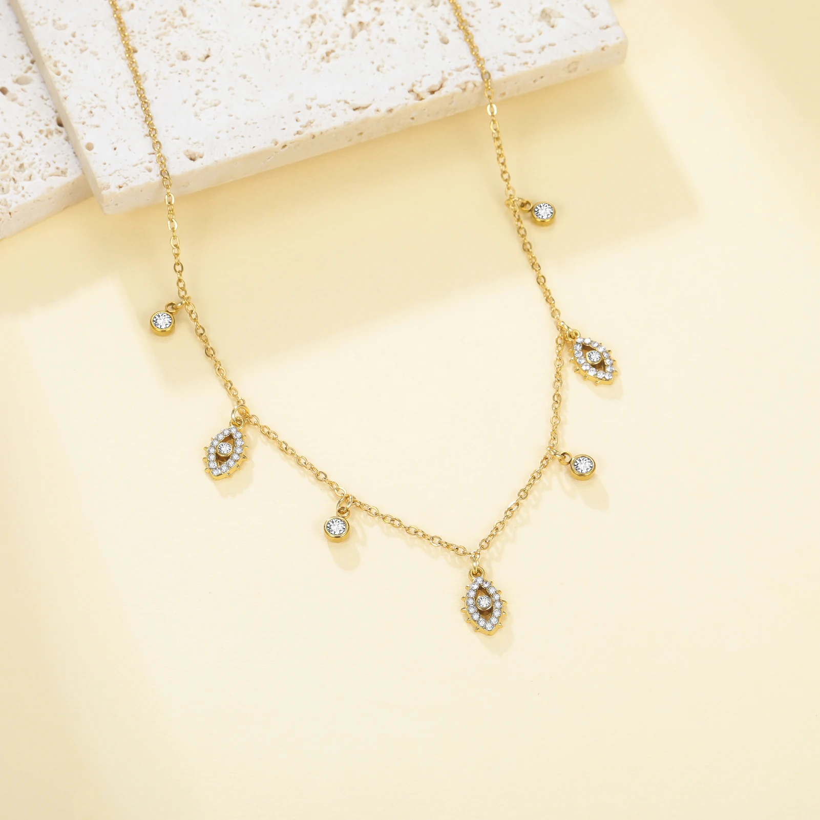 Cazador Lucky Evil Eye Pendant Necklace for Women Stainless Steel Clear Zircon Choker Chain Jewelry Turkish Amulet Birthday Gift photo 1