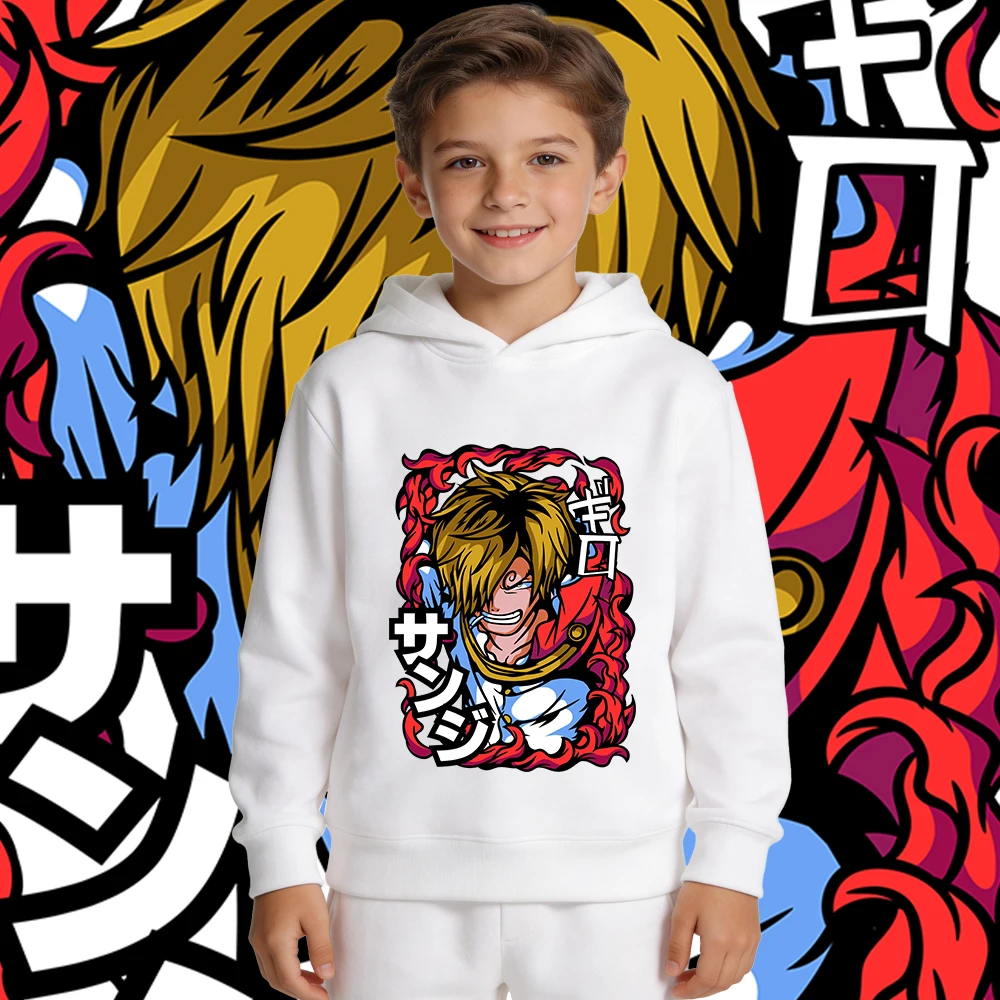 One Piece Sanji Anime Print Boys Girls Fleece Lined Hoodie Warm Fall Winter Clothes Kids Casual Pullover photo 1