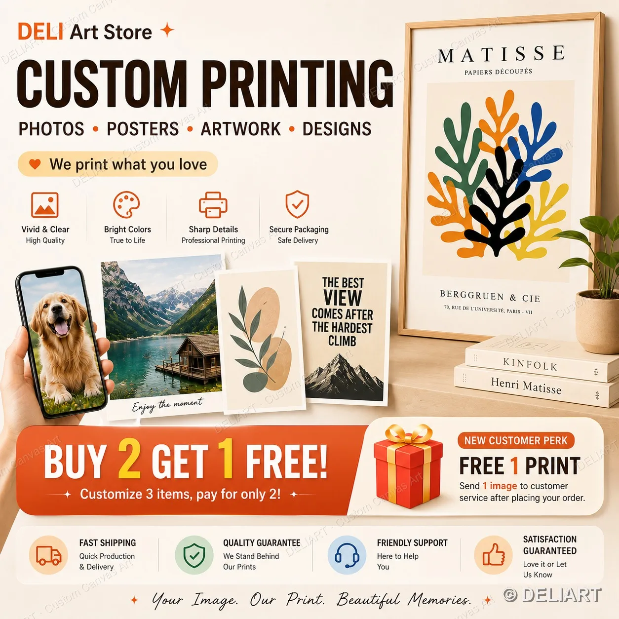 1/3pcs Personalized Custom Canvas Print Photo Custom Poster Wall Art Family Pet Memorial Anime Wedding Birthday Gift Unframed photo 1