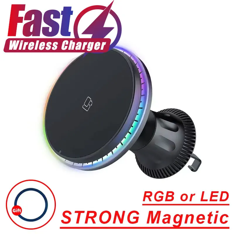 Magnetic Car Wireless Charger RGB For iPhone12 13 14 15 16 17 Pro Max Macsafe Car Phone Holder Stand Mount Fast Charging Station photo 1