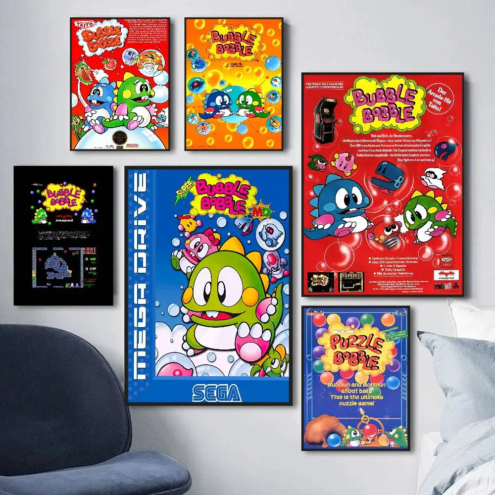 Arcade Game B-Bubble-B-Bobble Anime Posters Sticky Decoracion Painting Wall Art White Kraft Paper Wall Decor photo 2