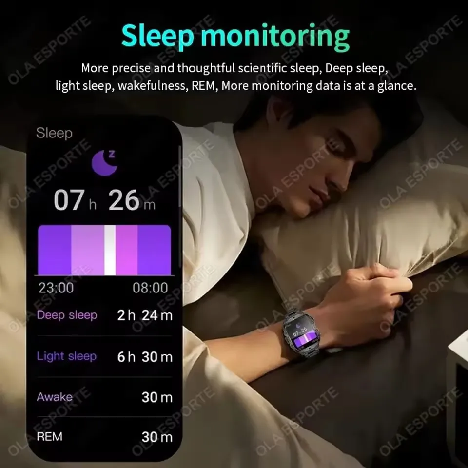 2026 New Military Smart Watch Men 3ATM Outdoor Sports Fitness Tracker Blood Pressure Health Monitoring BT Call GPS Smartwatch photo 6