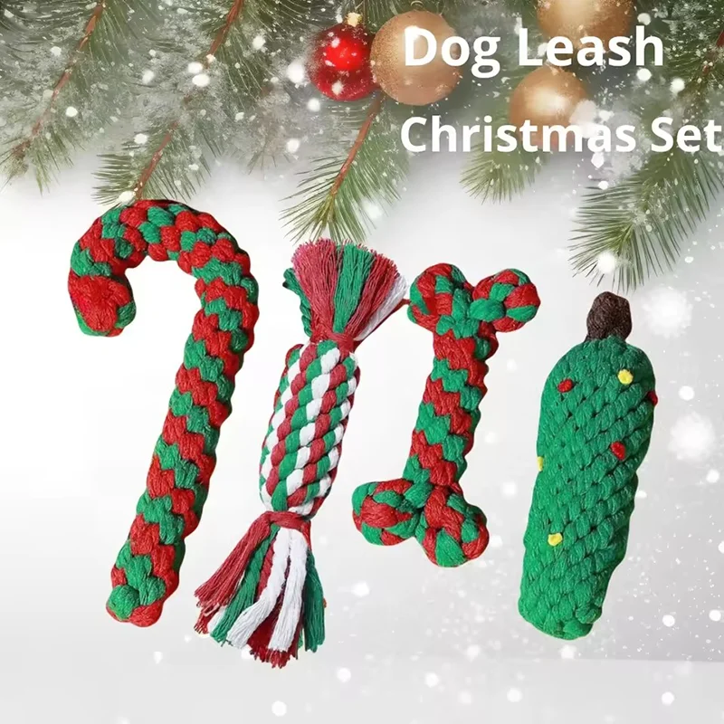 Christmas Pet Cotton Rope Knot Interactive Chew Toy Bite-resistant Molar Interactive Dog Toy Teeth Clean Festive Toy For All Dog photo 1