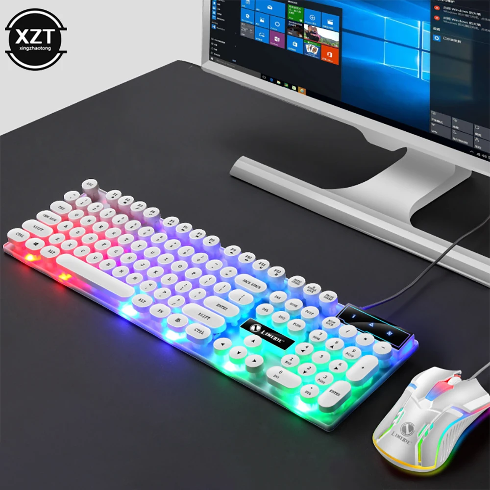 GTX300 Punk Game Keyboard Mouse 104 Retro Round Key Cap RGB Backlit USB Wired Mouse and Keyboard Gamer Kit for PC Laptop Desktop photo 1