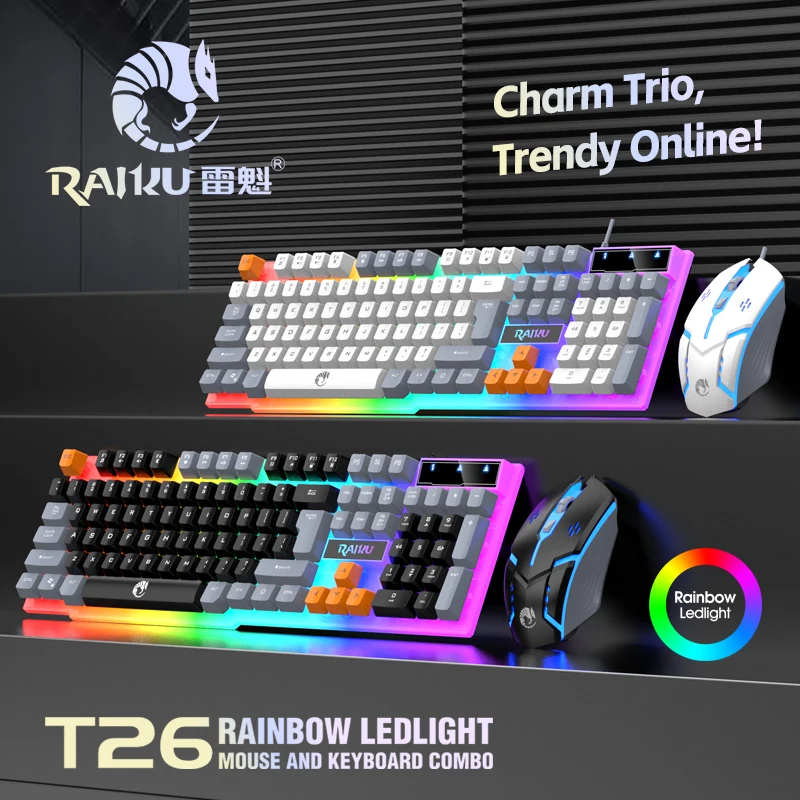 RAIKU T26 Three tone Luminous Keyboard Mouse Wired Mechanical Touch Gaming Mouse Keyboard Set photo 1