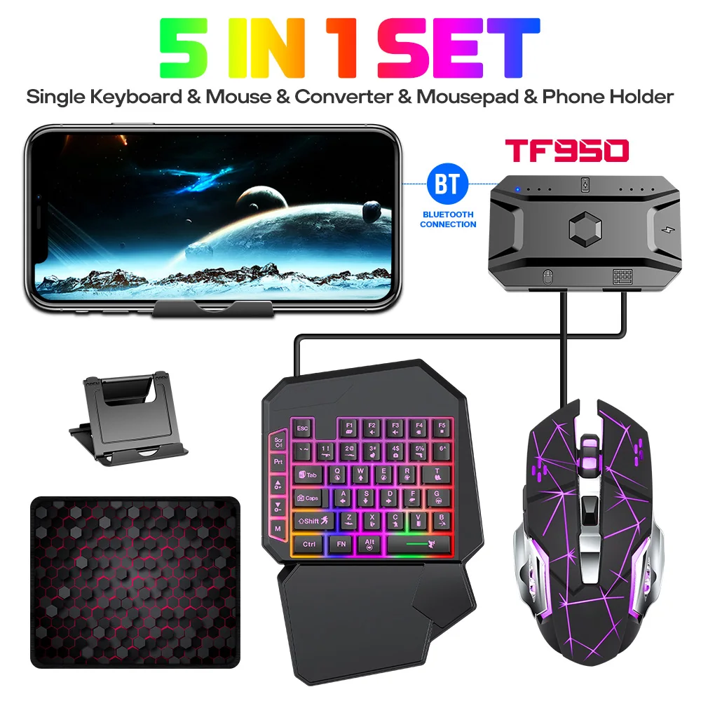 NEW HOT Game Artifact OneHanded With Palm Rest RGB Keyboard Converter Programmable Mouse 5-in-1 Set For Android iOS Gaming Gear photo 6