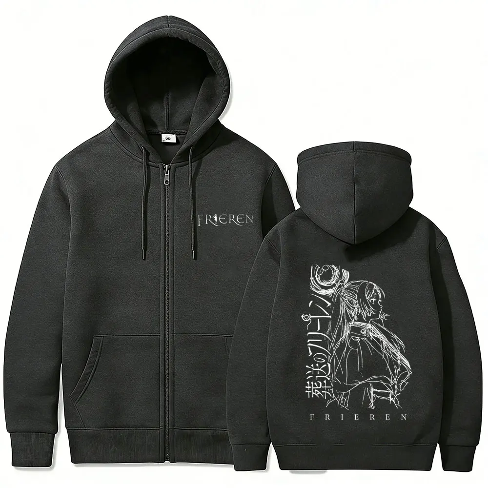 Anime Frieren Beyond Journey's End Print Zipper Hoodie Men Women Casual Oversized Zip Up Hoodies Male Manga Kawaii Humor Jacket photo 2