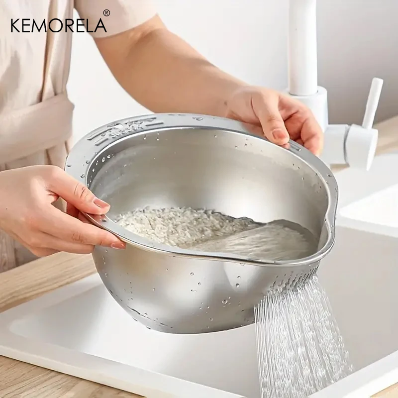 Rice Washer Strainer Bowl Stainless Steel 304 Rice Washing Bowl Rice Sieve Colander Fruit And Vegetable Strainer Kitchen Tools photo 1