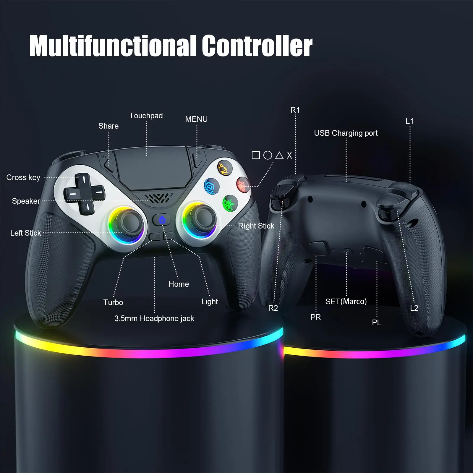 Gamepad For Playstation 5 PS5 Pro/Slim/PC RGB Lights Wireless Controller Dual Shock Marco/Turbo Sensitive Joystick Game Controle photo 6