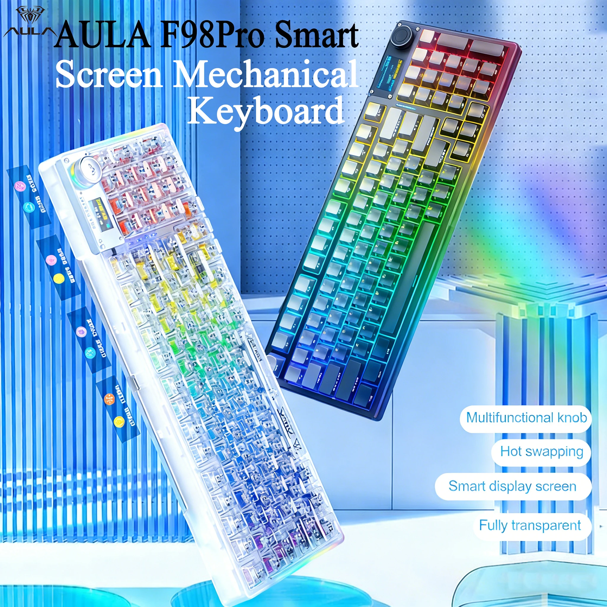 F98pro V3 Wireless Mechanical Keyboard Knob OLED Display Hot Swap RGB Tri-mode BT5.0/2.4G/USB-C Gaming Keyboard for PC photo 1