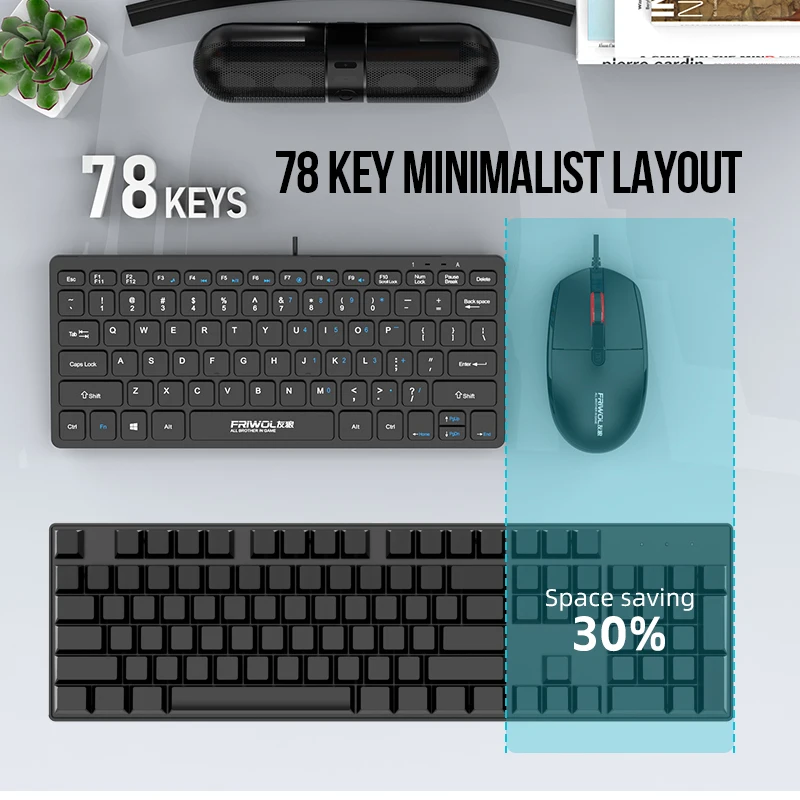 FRIWOL KT-100 Wired  Keyboard Mouse Set 78 Key Mini Portable Keyboard USB Desktop Laptop Office Home Light voice photo 2