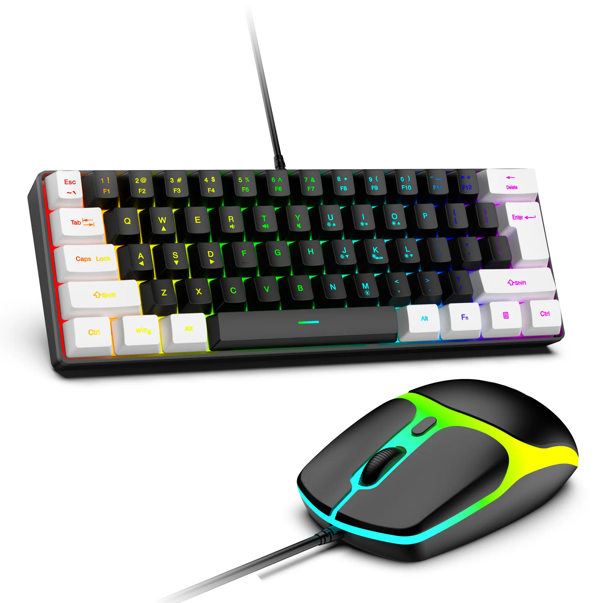 61 Keys RGB Gaming Wired Keyboard Mouse Set Colorful Mini Compact Black White Computer Keypad Mice Set for Office PC Gamer photo 1