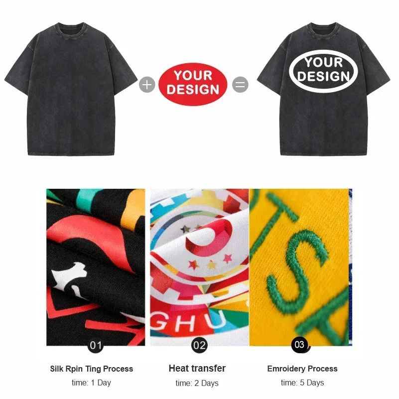 Custom T-shirt with Hip-hop Street Team Logo Men's 230G Pure Cotton, Loose Fit, High-temperature Printed Custom Top photo 2
