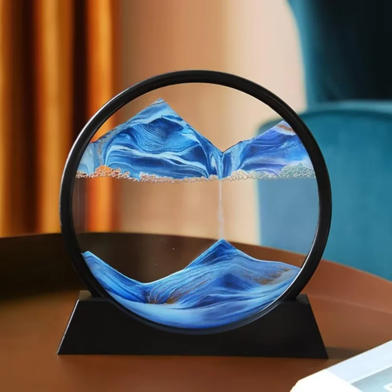 3D Hourglass Quicksand Moving Sand Art Picture Round Glass Deep Sea Sandscape Craft Flowing Painting Home Office Work Decor photo 1