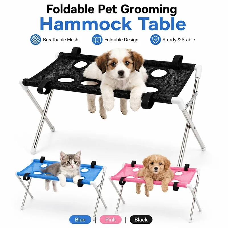 Portable Pet Grooming Bath Suspended Bed Frame With Brackets Breathable Washable Mesh Foldable Storage Pet Bath Drying Rack photo 1