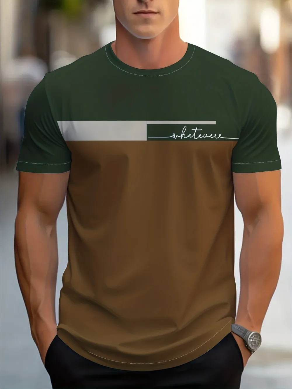 European and American Men's Summer Personalized Striped Letter Print Soft and Breathable Round Neck T-Shirt Outdoor Casual Top photo 4