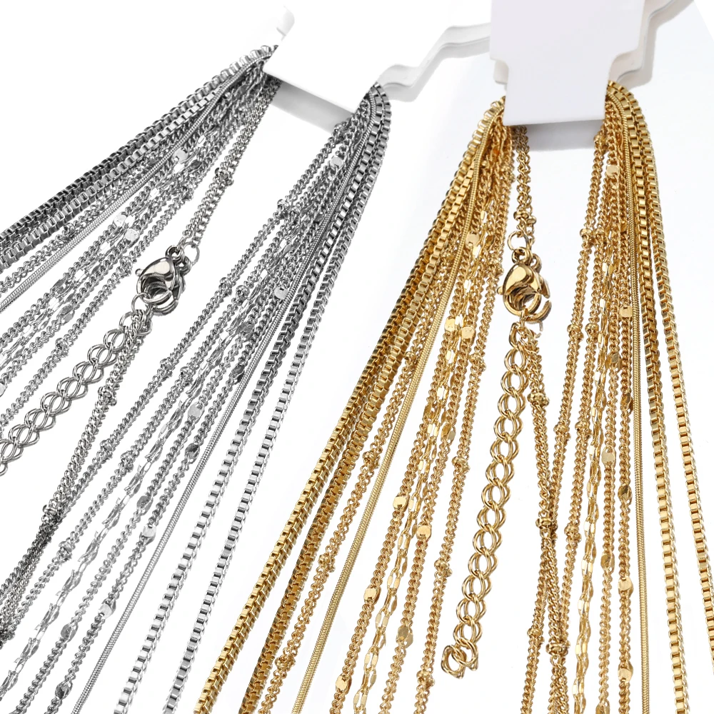 10pcs 5pcs Stainless Steel Bead Chain Necklace Chains for DIY Jewelry Making Findings 45cm+5cm Chain with Lobster Clasps No Fade photo 1