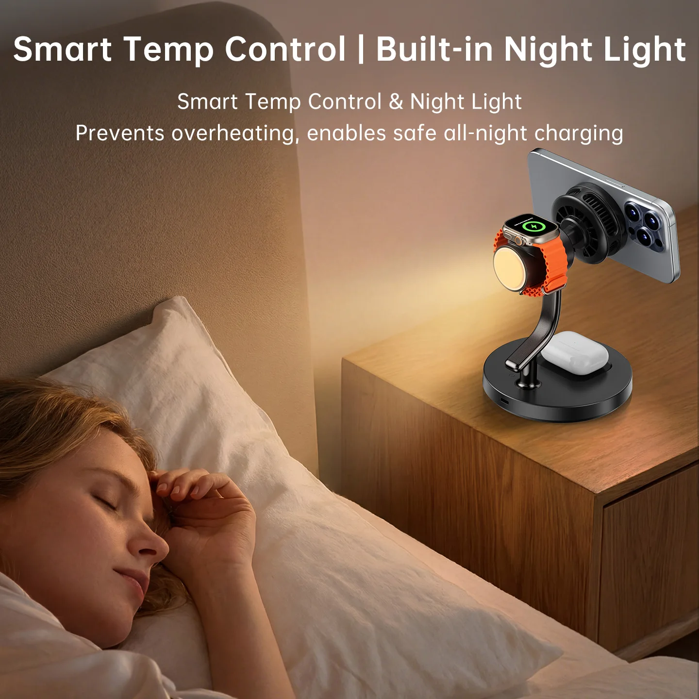Qi2 25W TEC Cooling Fan Light Night Magnetic Wireless Charger Stand for iPhone 17 Pro Max Samsung Apple Watch 2-8 SE Airpods Pro photo 6