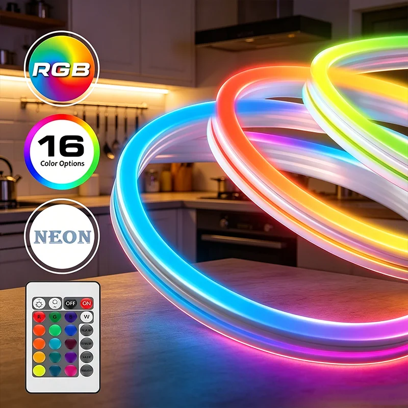 USB RGB Neon Strip Lights With 24Keys Remote Control, Flexible Rope Lights Gaming Led Neon Light Strip RGB LED Neon Lights photo 2