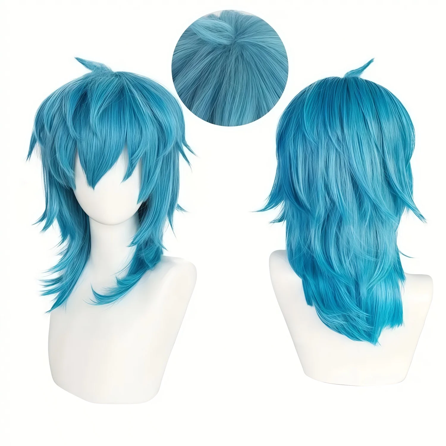 Artificial Medium-Length Straight Blue Salic Cosplay Hairstyle with Bangs Birthdays Role-Playing Synthetic Wig photo 1