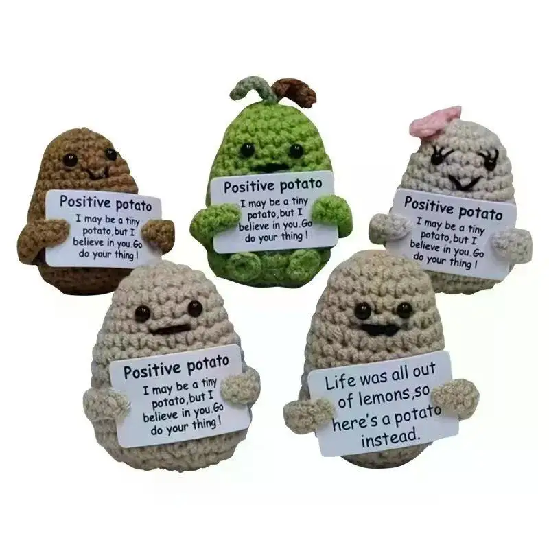 New Positive Energy Potato Hug Pocket Mini Handmade Plush Wool Knitting Doll with Card Funny Christams Gift Home Room Decoration photo 2