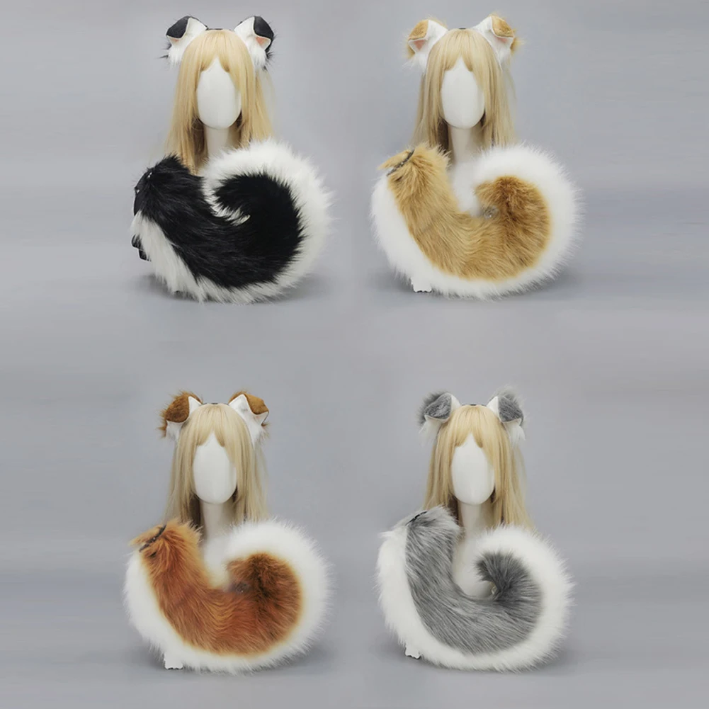 Furry Anime Dog Ear Headband Tail Cartoon Comic-Con Cosplay Accessories Plush Simulation Animal Ears Tail photo 4