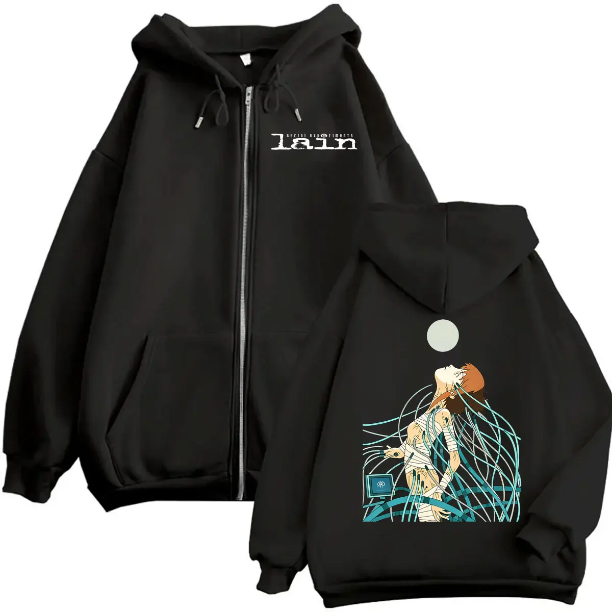 Anime Serial Experiments Lain Graphic Zipper Hoodie Manga Girl Sci Fi Y2k Zip Up Jacket Men Women Cosplay Casual Oversized Coat photo 1
