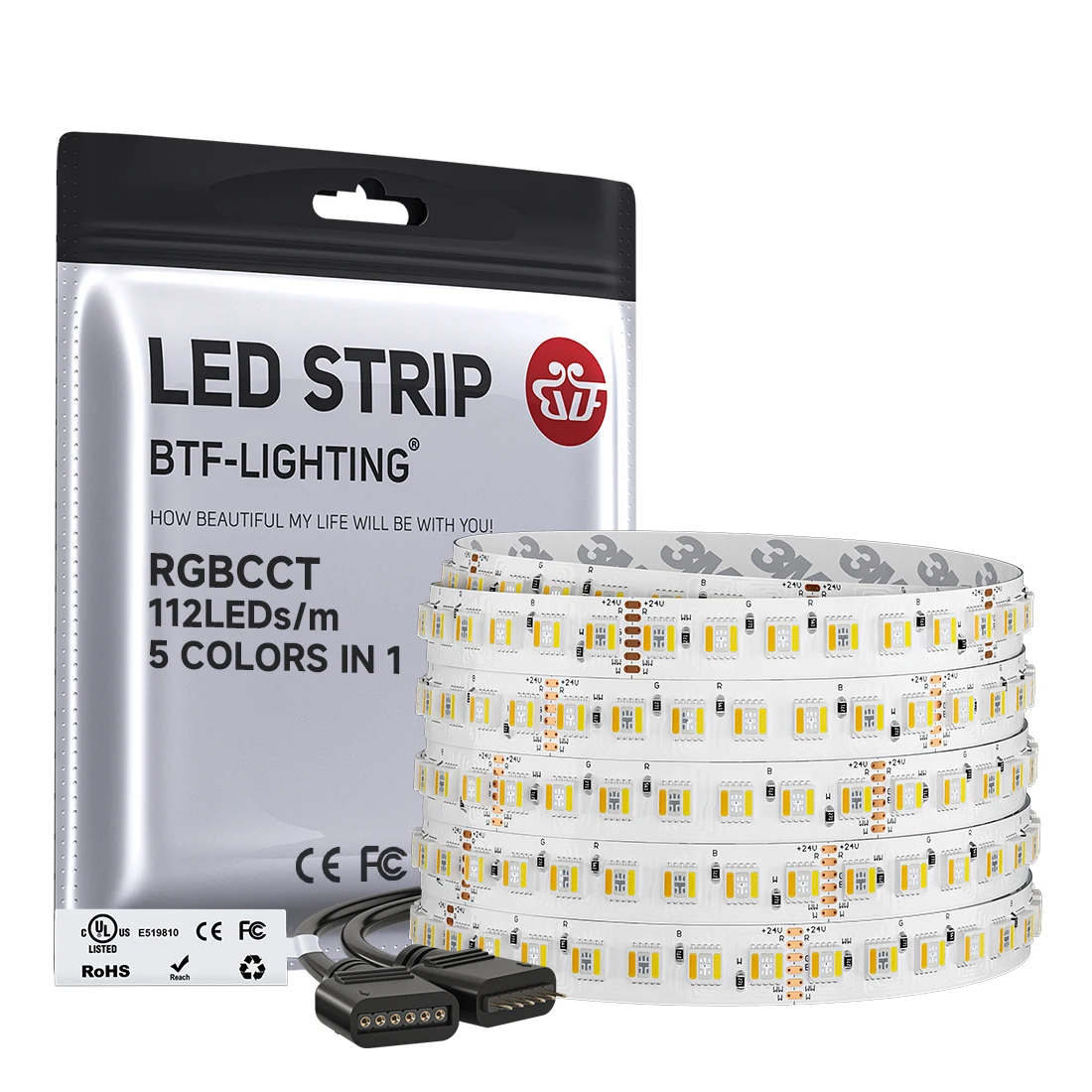 5m 5050 RGBCCT 5 in 1 LED Light Strip 112 LEDs/m 6pin RGBCW RGBWW RGBW RGB WW CW 3000K-6000K 12mm LED Lights DC24V photo 1