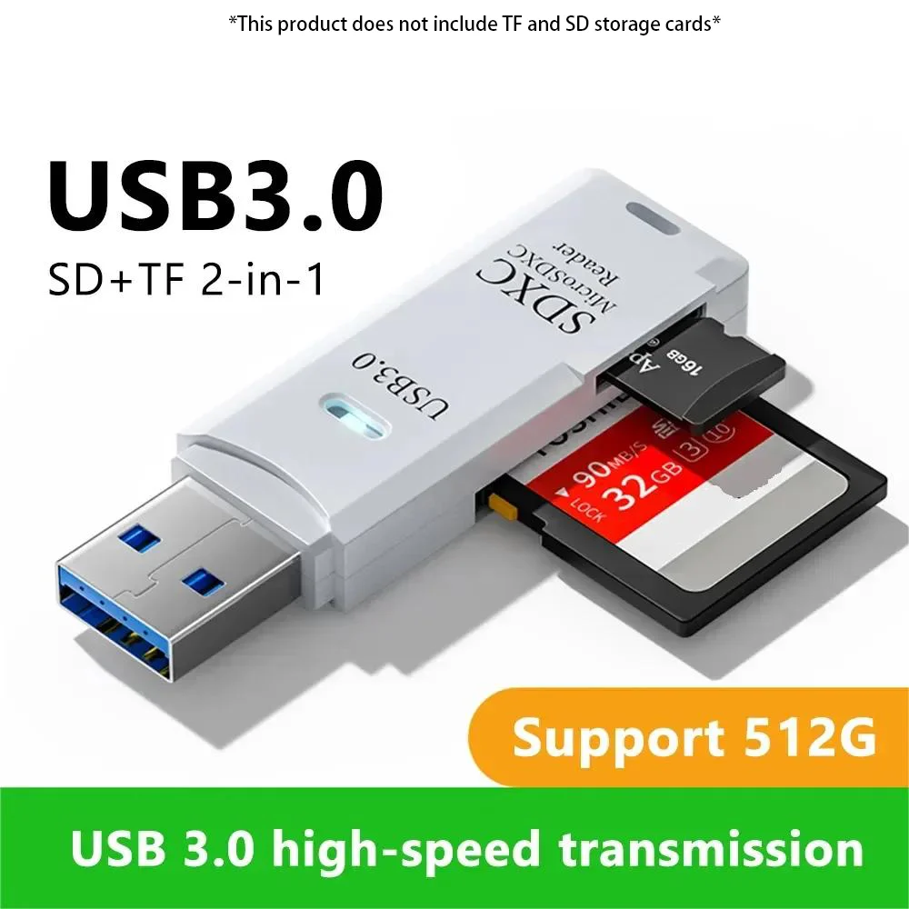 2-in-1 USB 3.0 High Speed Card Reader TF Memory Card Adapter Portable USB Flash Drive Design for PC Laptop Office Accessories photo 1