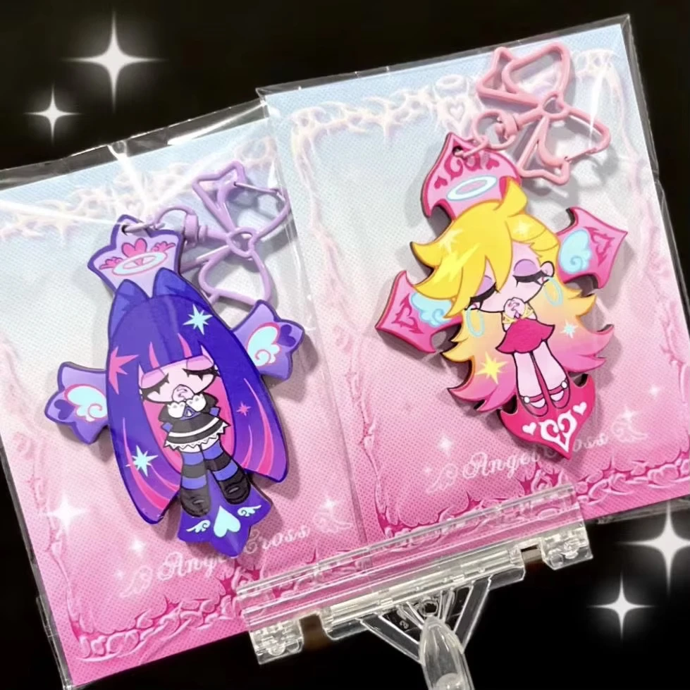 Fashion Panty & Stocking with Garterbelt Anime KeyChain Men Key Chain for WomenKawaii Figure Acrylic Keyring Pendant Gifts photo 1