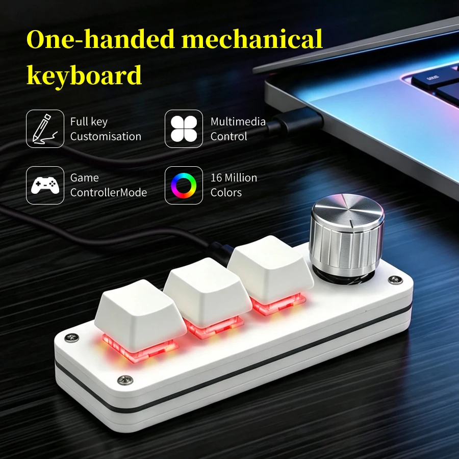 3-Key Programmable Keypad with 1 Knob Hotswap Mechanical Macro Keyboard USB C for Gaming Music Media Control Compatible with Win photo 4