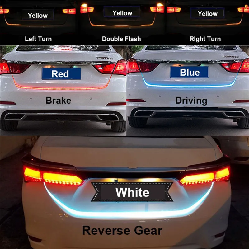 1.2m 12V RGB Flow Type LED Car Tailgate Strip Waterproof Brake Driving Turn Signal Light Car Styling 4 Colors photo 3