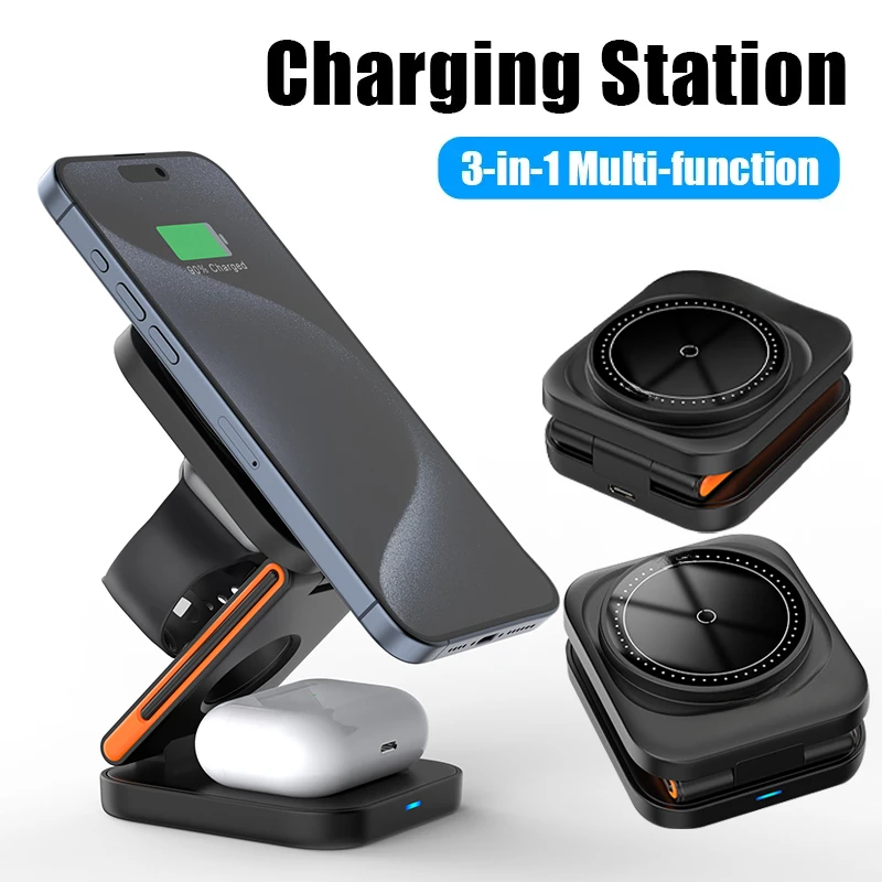3 in 1 Foldable Magnetic Wireless Charger Stand Fast Charging Station for iPhone 17 16 15 14 13 12 Apple Watch 8 7 6 AirPods Pro photo 6