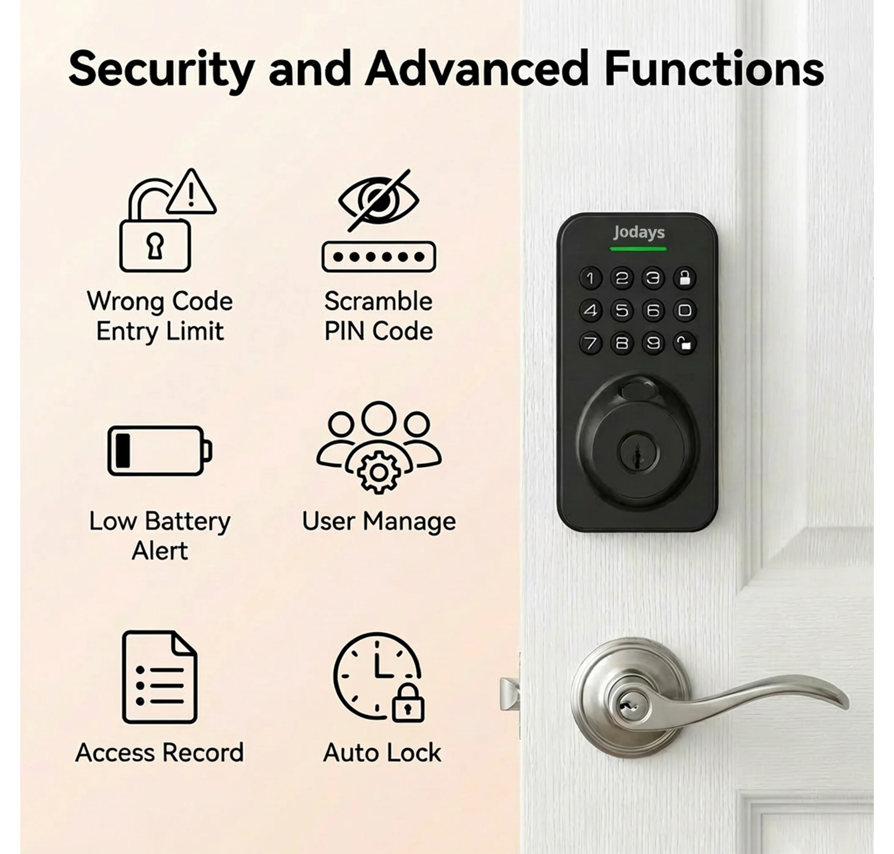 Jodays Smart Deadbolt Lock with Fingerprint & Keypad, Keyless Entry Door Lock with App Control, Temporary and One-Time Password, Auto Lock & Anti-Peep Passcode, Powered by 4pcs AA Alkaline Batteries (No Included), Easy Installation for Front Door photo 8