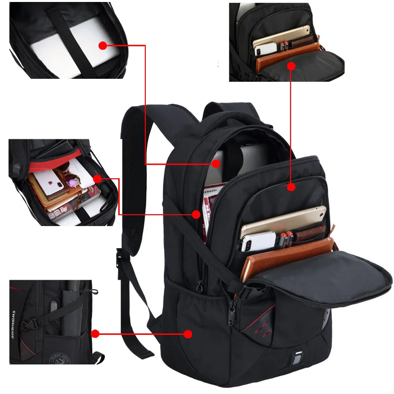 Men Multifunction USB Charging Fashion Business Casual Travel Anti-Theft Waterproof 17 Inch Laptop Backpack School Bag photo 4
