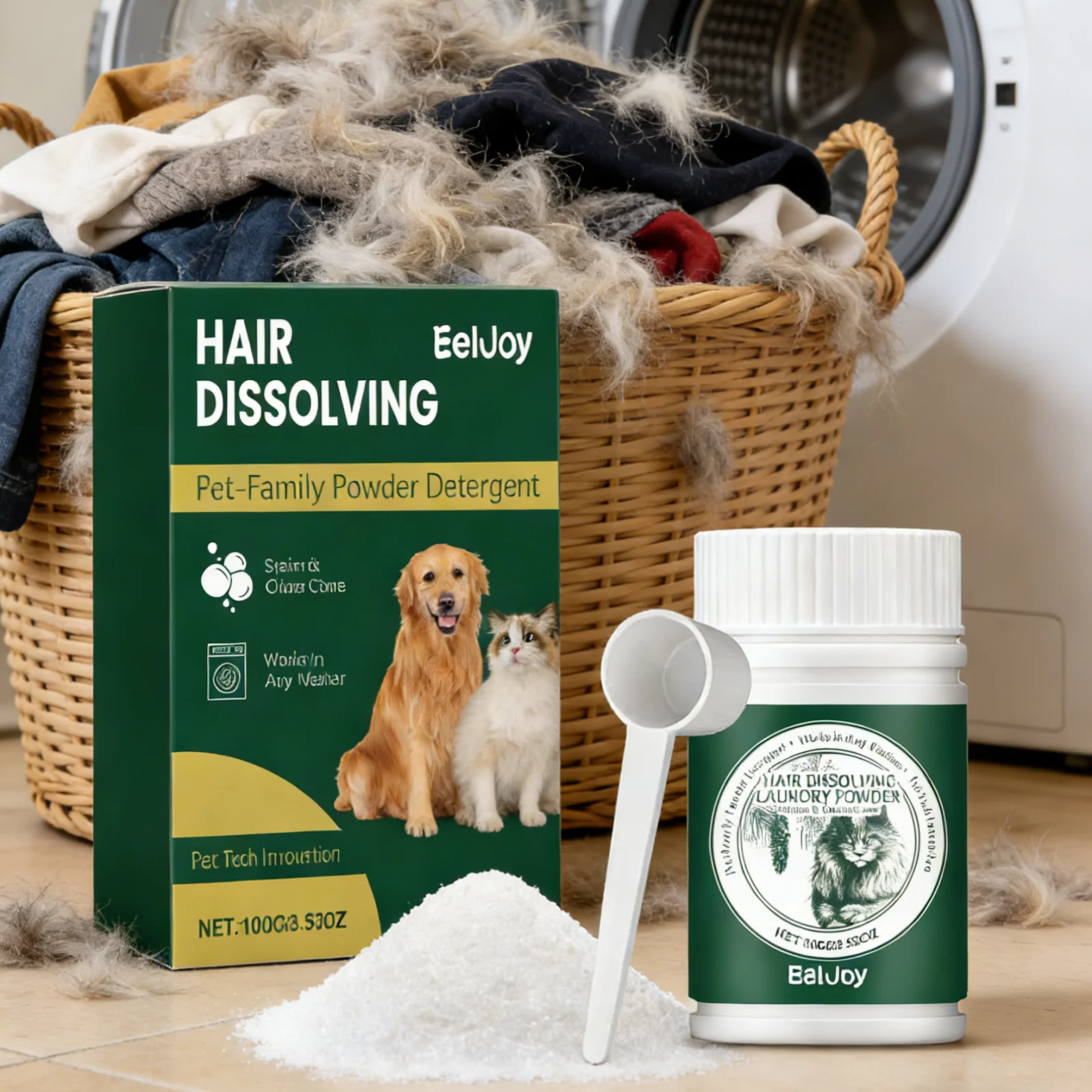 EelJoy Laundry Detergent for Pet Owner Fabric Care Smell Remover Cleaner Powder No Fading Pet Famliy Clothing Stain Remover 100g photo 1