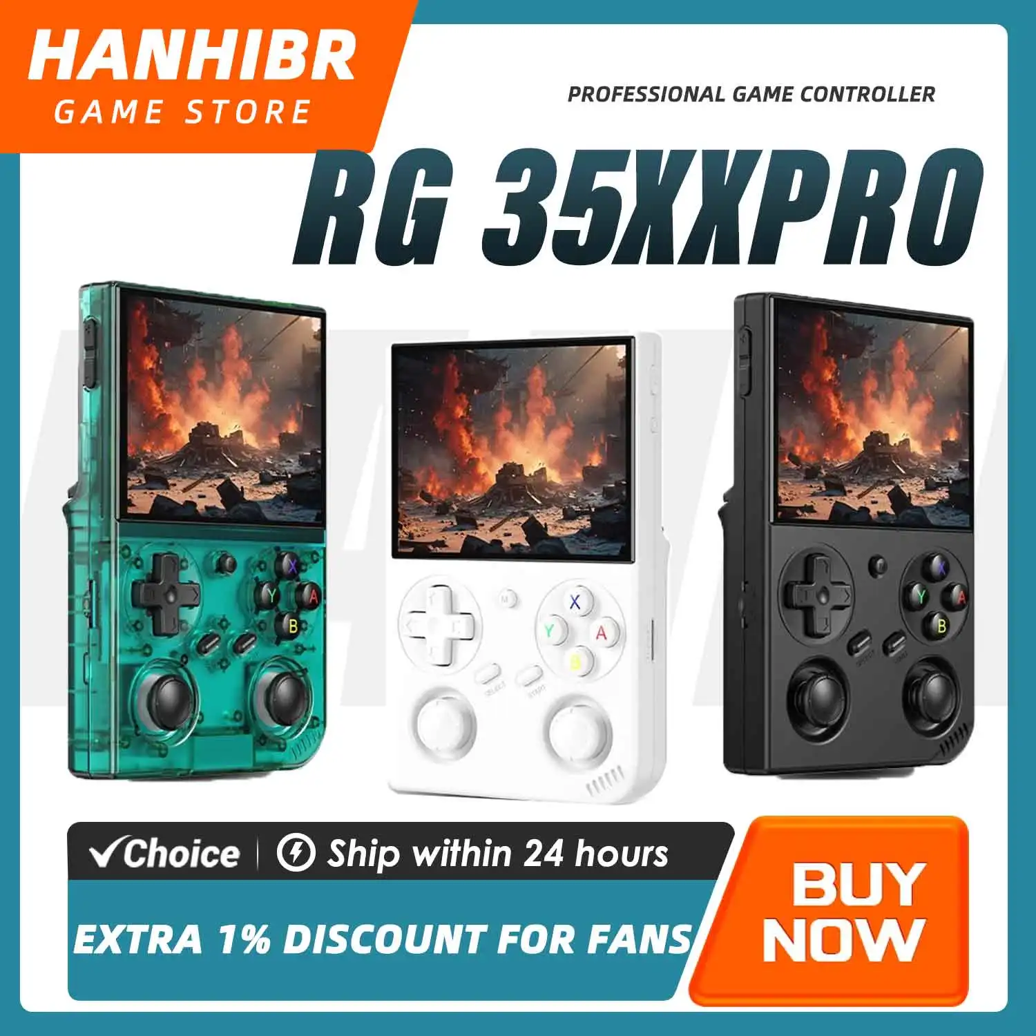 ANBERNIC RG35XX PRO Vertical Retro Gaming Console 3.5" IPS OCA Screen Linux 64-bit True Dual Joysticks Vibration Motor RixelHK photo 1
