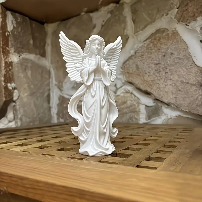 New#3D Printed Praying Angel Statue Guardian Angel Figurine White Gold Religious Sculpture For Home Altar Decor photo 4