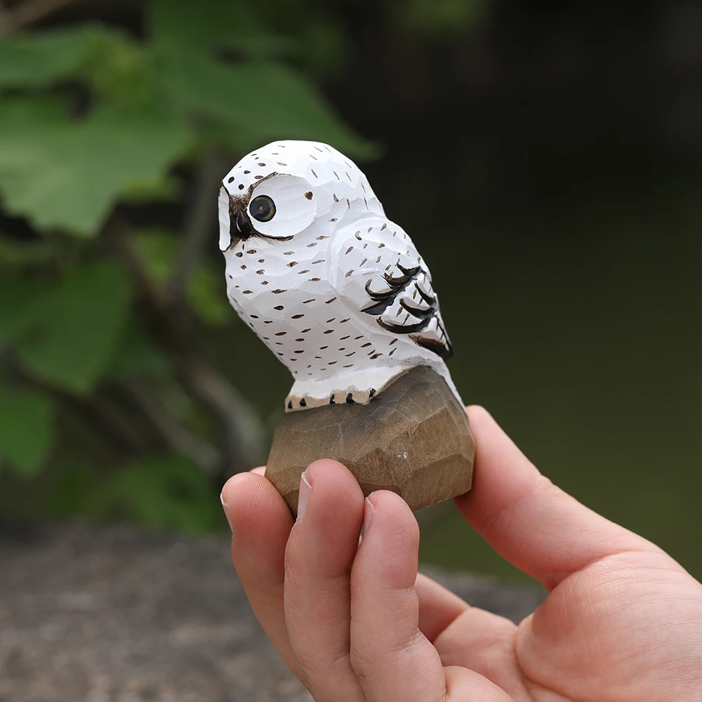 Handcrafted Wooden Snowy Owl Sculpture Statue Figurines Animal Home Desk Accessories Decor Ornament Home Decoration Unique Gift photo 5