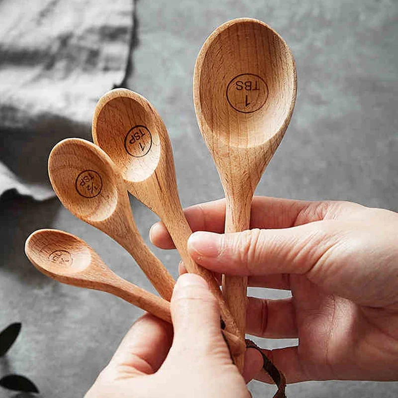 4Pcs Wooden Measuring Spoon Set Kitchen Measuring Spoon for Cooking Spice Sugar Spoon Coffee Scoop Kitchen Tools Accessories photo 5