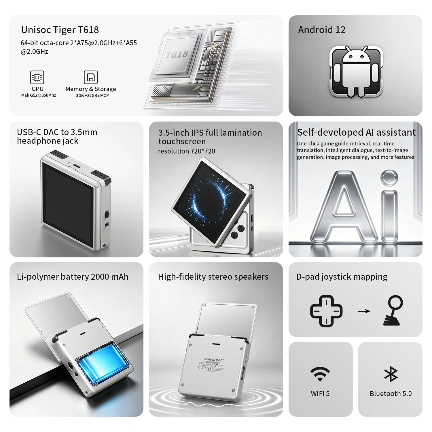 Anbernic RG Rotate Retro Handheld Game Console Android 12 T618 IPS Screen Game Emulator 3GB+32GB WiFi Portable Gaming Device photo 6