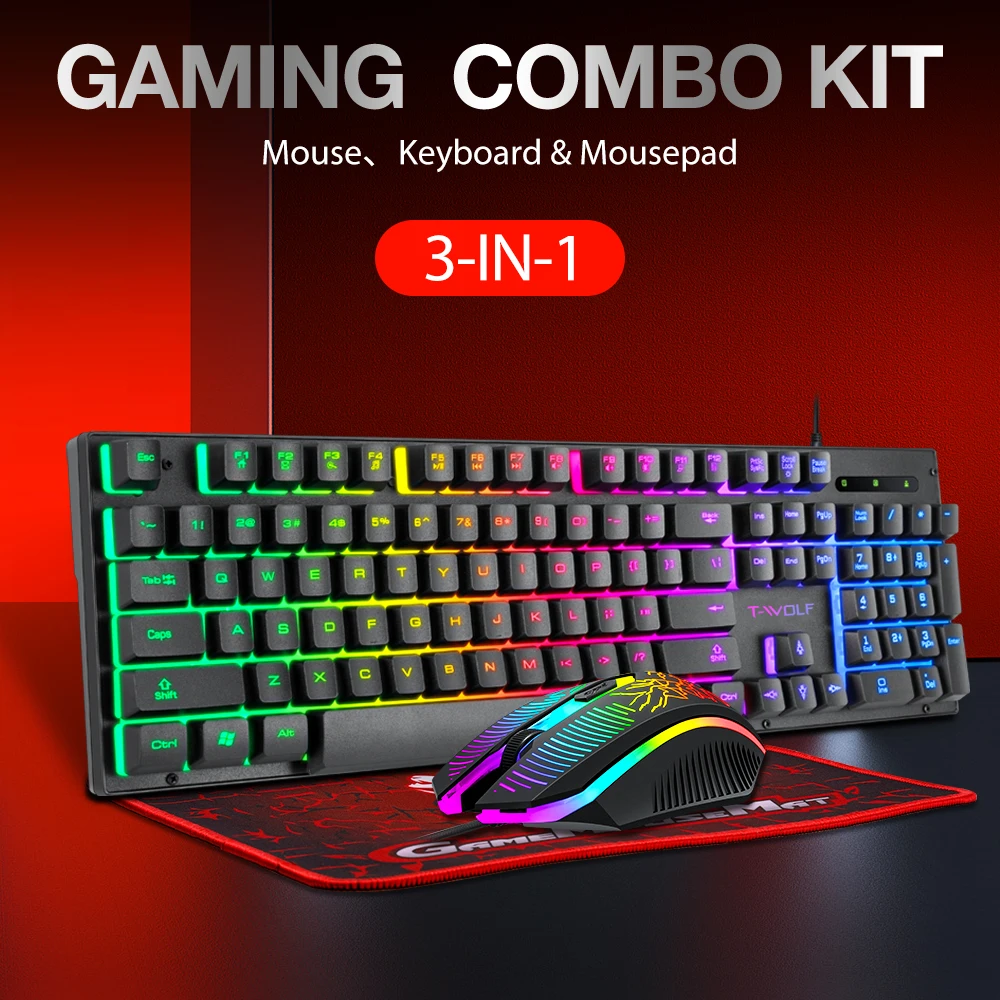 Electronic Sports Set  3 In 1 Wired Backlit Keyboard Gaming Mechanic Kit Waterproof Luminous 104 Key Keyboard Mouse Set 2025 NEW photo 1