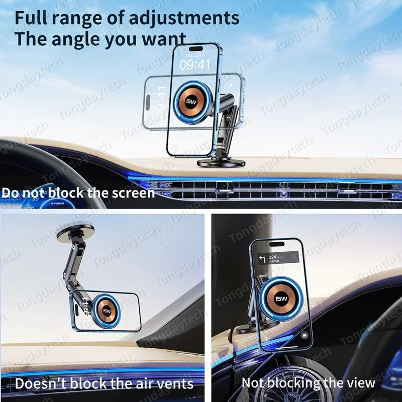 15W Car Magnetic Wireless Charger Holder 360 Rotation Metal Adjustable Angle in Car Stand For Iphone 15 14 13 12 Pro Max Samsung photo 4