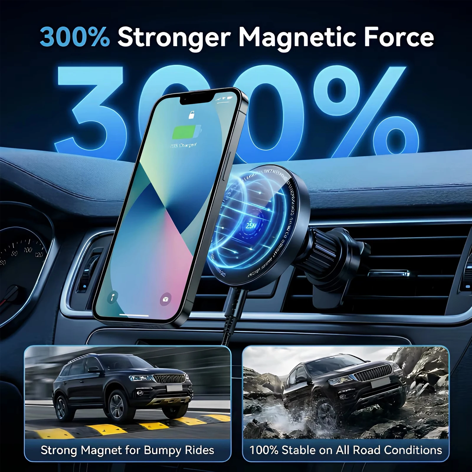 25W Super Fast Magnetic Wireless Car Charger Air Vent Phone Holder  Anti-Shake Stand for iPhone 17 16 15 14 13 12 Pro Max Plus photo 3