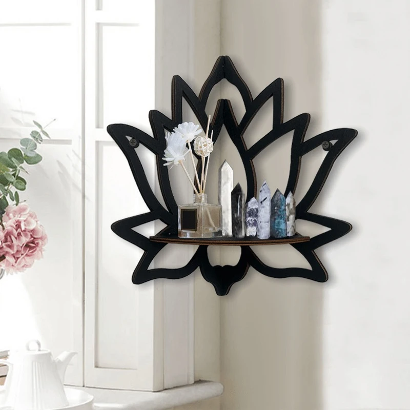 Wooden Lotus Hollow Decorative Rack Aromatherapy Organiser Essential Oil Candle Holder Wall Mounted Shelf Corner Shelf photo 3